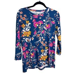 Kim Rogers Floral Knit Cotton Blouse Size Medium 100% Cotton Natural Fabrics